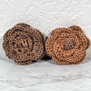 Set Of 2 Tan Crochet Flower Barrettes